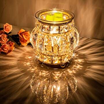 MAXWINER Wax Melt Warmer Wrought Iron Crystal Oil Burner for Home, Living Room, Bedroom, Kitchen, Office (Golden)