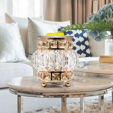 MAXWINER Wax Melt Warmer Wrought Iron Crystal Oil Burner for Home, Living Room, Bedroom, Kitchen, Office (Golden)