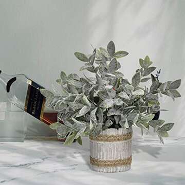 Shiny Flower Mini Potted Artificial Plant Faux Potted Herbs Fake Rosemary Greenery in Pots Small Potted Artificial Plants for Home Office Tabletop Indoor Greenery Decor