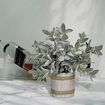 Shiny Flower Mini Potted Artificial Plant Faux Potted Herbs Fake Rosemary Greenery in Pots Small Potted Artificial Plants for Home Office Tabletop Indoor Greenery Decor