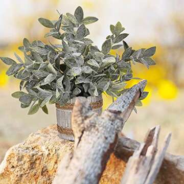 Shiny Flower Mini Potted Artificial Plant Faux Potted Herbs Fake Rosemary Greenery in Pots Small Potted Artificial Plants for Home Office Tabletop Indoor Greenery Decor