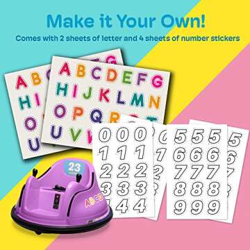 Kidzone 12V 2-Speeds Electric Ride On Bumper Car for Kids & Toddlers 1.5-6 Years Old, DIY Sticker Baby Bumping Toy Gifts W/Remote Control, LED Lights, Bluetooth & 360 Degree Spin, ASTM Certified