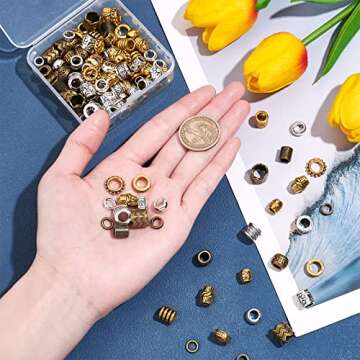 NBEADS 150 Pcs 15 Styles African Hair Beads, Beard Beads Big Hair Beads Tibetan Style Alloy Dreadloc...