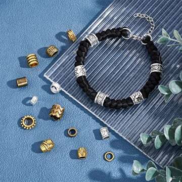 NBEADS 150 Pcs 15 Styles African Hair Beads, Beard Beads Big Hair Beads Tibetan Style Alloy Dreadlock Beads African Beads for Men Women Hair Braids Hair Decoration, Silver/Golden/Bronze, Hole 5-9mm