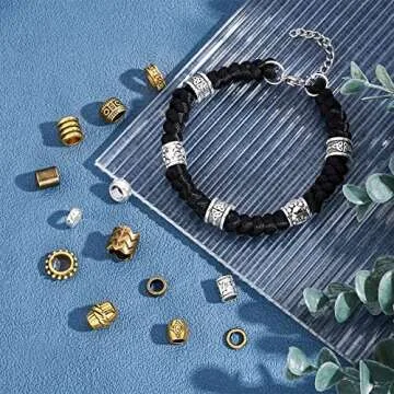 NBEADS 150 Pcs 15 Styles African Hair Beads, Beard Beads Big Hair Beads Tibetan Style Alloy Dreadlock Beads African Beads for Men Women Hair Braids Hair Decoration, Silver/Golden/Bronze, Hole 5-9mm