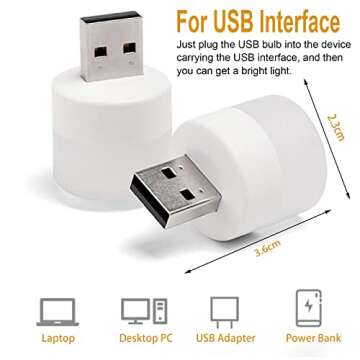 LOYAAUY USB Night Light, LED Mini Light Bulb, Plug in Night Light, Small Night Lights, Warm White, USB Light Bulb for Bedroom, Bathroom, Hallway, Nursery, Kitchen, Car USB Light 6PS (6 Warm)