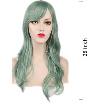 AneShe Wigs 28" Long Wavy Hair Heat Resistant Cosplay Wig for Women (Green)