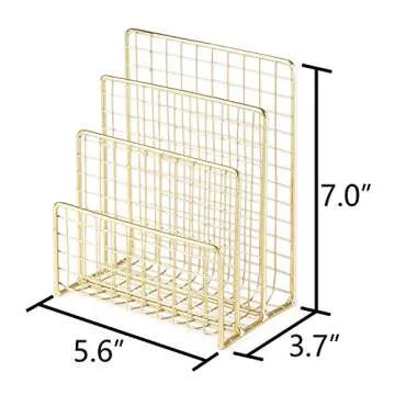Geiornzer 3 Slots Letter Holder, Metal Multifunctional File Holder for Mails, Books, Brochures and Postcards, Desktop Office Organizer Decoration, 5.6” x 3.7” x 7.0”, Gold