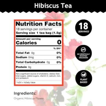 Buddha Teas - Hibiscus - Organic Herbal Tea - For Health & Wellbeing - With Antioxidants, Vitamin C & Bioflavonoids - Caffeine Free - 100% Kosher & Non-GMO - 18 Tea Bags (Pack of 1)