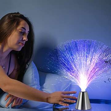 Sensory Fiber Optic Lamp - LED Color Changing with Cone Base - Fiber Optic Lights with Battery Powered - Calming Mood Night Light …