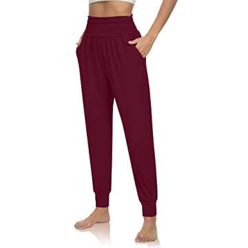 UEU Women's Lightweight Burgundy Yoga Joggers Maternity Pants High Waist Casual Loose Fitting Workou...