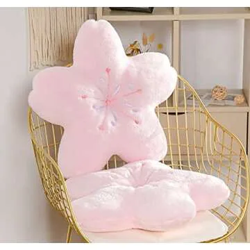 GEXUANCHEN Cute cherry blossom decorative plush pillow for bedroom balcony living room sofa chair car cushion (pink) (17.7 * 17.7, pink)