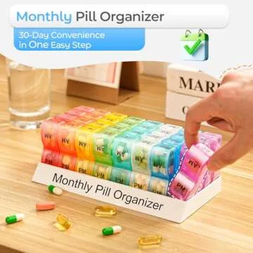 Monthly Pill Organizer 2 Times a Day, one Month Pill Box AM PM, 30 Day Pill Case Small Compartments to Hold Vitamin and Travel Medicine Organizer, 31 Day Pill Organizer, 4 Week Pill Cases