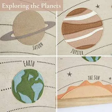 Bon et Beau 16 x 24 Inch Embroidered Solar System Wall Decor Framed with Wood Hanger - Outer Space Planets Poster for Boys and Girls Nursery, Bedroom, Playroom, Toddler and Kids Room