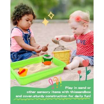 AtMini Sensory Bin Sand Tray with Lid for Toddlers 2 Pcs 15in Portable Sandbox Toy Large Plastic Tray for Kids 3 4 5 6 Fill with Sand, Water, Beads, and More (Green+Blue)