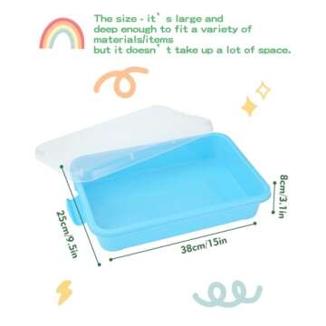 AtMini Sensory Bin Sand Tray with Lid for Toddlers 2 Pcs 15in Portable Sandbox Toy Large Plastic Tray for Kids 3 4 5 6 Fill with Sand, Water, Beads, and More (Green+Blue)
