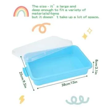 AtMini Sensory Bin Sand Tray with Lid for Toddlers 2 Pcs 15in Portable Sandbox Toy Large Plastic Tray for Kids 3 4 5 6 Fill with Sand, Water, Beads, and More (Green+Blue)