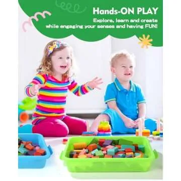 AtMini Sensory Bin Sand Tray with Lid for Toddlers 2 Pcs 15in Portable Sandbox Toy Large Plastic Tray for Kids 3 4 5 6 Fill with Sand, Water, Beads, and More (Green+Blue)
