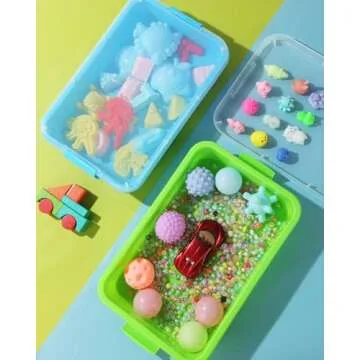 AtMini Sensory Bin Sand Tray with Lid for Toddlers 2 Pcs 15in Portable Sandbox Toy Large Plastic Tray for Kids 3 4 5 6 Fill with Sand, Water, Beads, and More (Green+Blue)