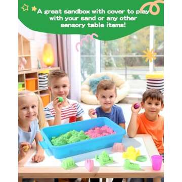 AtMini Sensory Bin Sand Tray with Lid for Toddlers 2 Pcs 15in Portable Sandbox Toy Large Plastic Tray for Kids 3 4 5 6 Fill with Sand, Water, Beads, and More (Green+Blue)