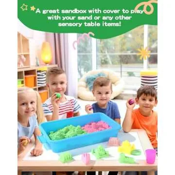 AtMini Sensory Bin Sand Tray with Lid for Toddlers 2 Pcs 15in Portable Sandbox Toy Large Plastic Tray for Kids 3 4 5 6 Fill with Sand, Water, Beads, and More (Green+Blue)