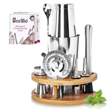 Barillio Elite Mixology Bartender Kit with Stand - Cocktail Shaker Set with Bamboo Stand, Boston Dri...
