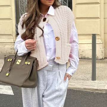 Stylish Chunky Knit Sweater Vest for Women with Pockets