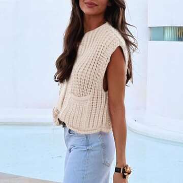 Stylish Chunky Knit Sweater Vest for Women with Pockets