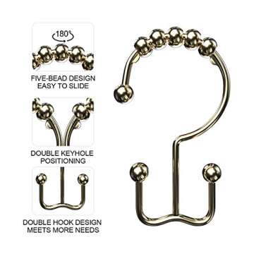 VMVN Shower Curtain Hooks Rings, Rust Resistant Shower Curtain Rings Metal Hook Double Glide Rollers...