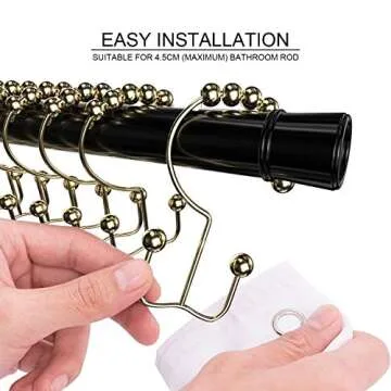 VMVN Shower Curtain Hooks Rings, Rust Resistant Shower Curtain Rings Metal Hook Double Glide Rollers, Shower Hooks for Bathroom Shower Curtain Rods,Set of 12