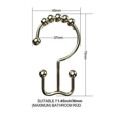 VMVN Shower Curtain Hooks Rings, Rust Resistant Shower Curtain Rings Metal Hook Double Glide Rollers, Shower Hooks for Bathroom Shower Curtain Rods,Set of 12