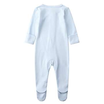 Owlivia Organic Cotton Baby Pajamas, Boys Girls 2-Pack Zip Front Sleep 'N Play, Footed Sleeper, Long Sleeve(0-3 Months, white+blue)