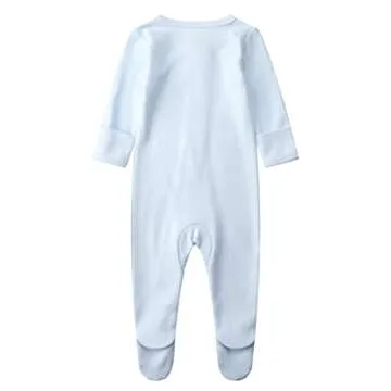 Owlivia Organic Cotton Baby Pajamas, Boys Girls 2-Pack Zip Front Sleep 'N Play, Footed Sleeper, Long Sleeve(0-3 Months, white+blue)