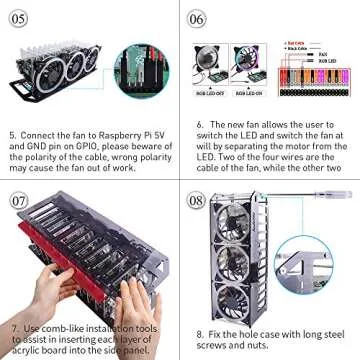 GeeekPi Cluster Case for Raspberry Pi, Pi Rack Case Stackable Case with Cooling Fan 120mm RGB LED 5V Fan for Raspberry Pi 4B/3B+/3B/2B/B+ and Jetson Nano (12-Layers)