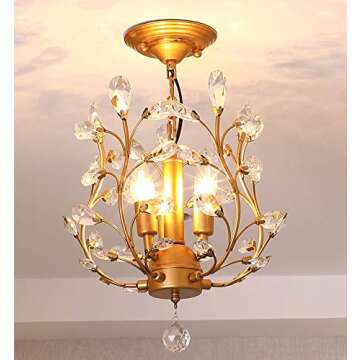 Garwarm 3-Light Crystal Chandeliers,Ceiling Lights,Crystal Pendant Lighting,Ceiling Light Fixtures for Living Room Bedroom Restaurant Porch(Gold)