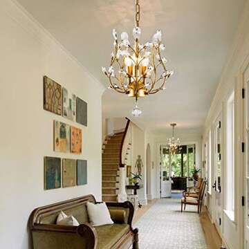 Garwarm 3-Light Crystal Chandeliers,Ceiling Lights,Crystal Pendant Lighting,Ceiling Light Fixtures for Living Room Bedroom Restaurant Porch(Gold)