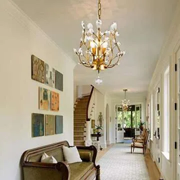 Garwarm 3-Light Crystal Chandeliers,Ceiling Lights,Crystal Pendant Lighting,Ceiling Light Fixtures for Living Room Bedroom Restaurant Porch(Gold)