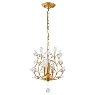 Garwarm 3-Light Crystal Chandeliers,Ceiling Lights,Crystal Pendant Lighting,Ceiling Light Fixtures for Living Room Bedroom Restaurant Porch(Gold)