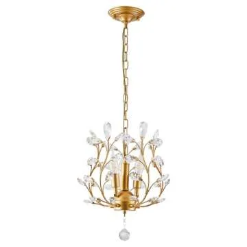 Garwarm 3-Light Crystal Chandeliers,Ceiling Lights,Crystal Pendant Lighting,Ceiling Light Fixtures for Living Room Bedroom Restaurant Porch(Gold)
