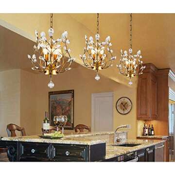 Garwarm 3-Light Crystal Chandeliers,Ceiling Lights,Crystal Pendant Lighting,Ceiling Light Fixtures for Living Room Bedroom Restaurant Porch(Gold)