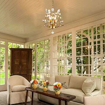 Garwarm 3-Light Crystal Chandeliers,Ceiling Lights,Crystal Pendant Lighting,Ceiling Light Fixtures for Living Room Bedroom Restaurant Porch(Gold)