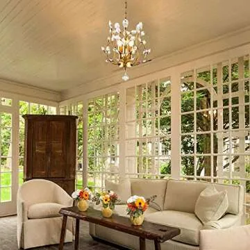 Garwarm 3-Light Crystal Chandeliers,Ceiling Lights,Crystal Pendant Lighting,Ceiling Light Fixtures for Living Room Bedroom Restaurant Porch(Gold)