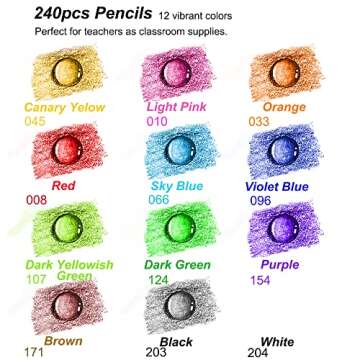 KALOUR Premium Colored Pencils Bulk,12 Assorted Vibrant Colors,240 Count Total,School Classroom Supplies For Kids Teachers,Pre-sharpened Artists Colored Pencils for Adult Coloring Book