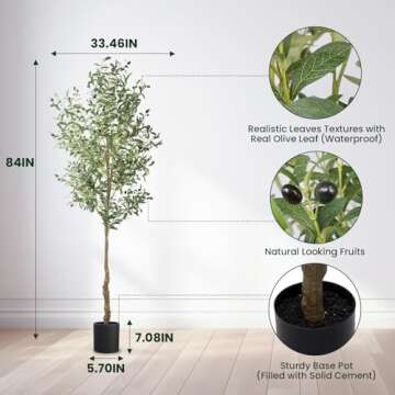 ANTING Large Artificial Olive Tree - 7FT Faux Plant with 1656 Leaves and 92 Fruits - Indoor Silk Pla...
