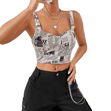 Amiblvowa Y2k Newspaper Print Tops for Women Sexy Tube Strapless Crop Tops 2023 Fashion Corset Bustier Tees Shirts (Black White, M)