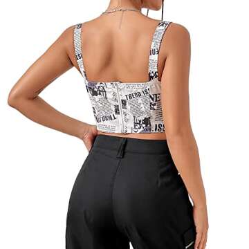 Amiblvowa Y2k Newspaper Print Tops for Women Sexy Tube Strapless Crop Tops 2023 Fashion Corset Bustier Tees Shirts (Black White, M)