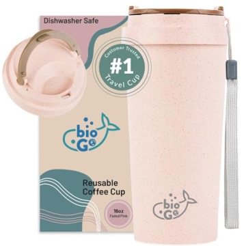 bioGo 16oz Pink Travel Coffee Cup - Eco-Friendly Reusable with Lid