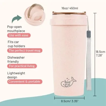bioGo 16oz Pink Travel Mug - Eco-Friendly & Stylish