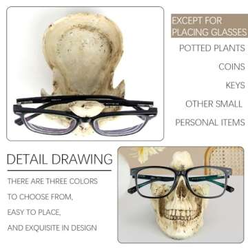 Mrlikale Skull Glasses Stand Holder, Creative Eyeglasses Holder, Sunglasses Spectacle Display Rack, Key Holder Resin Sculptures for Entryway, Home, Office, Desk, Nightstand (White)