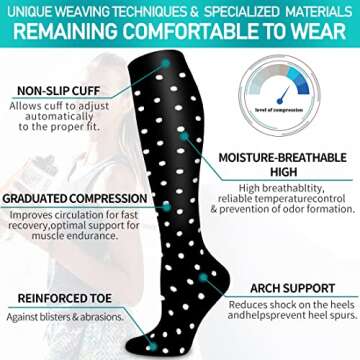 COOLOVER Copper Compression Socks for Women and Men(6 Pairs)-Best Support for Running, Athletic, Travel